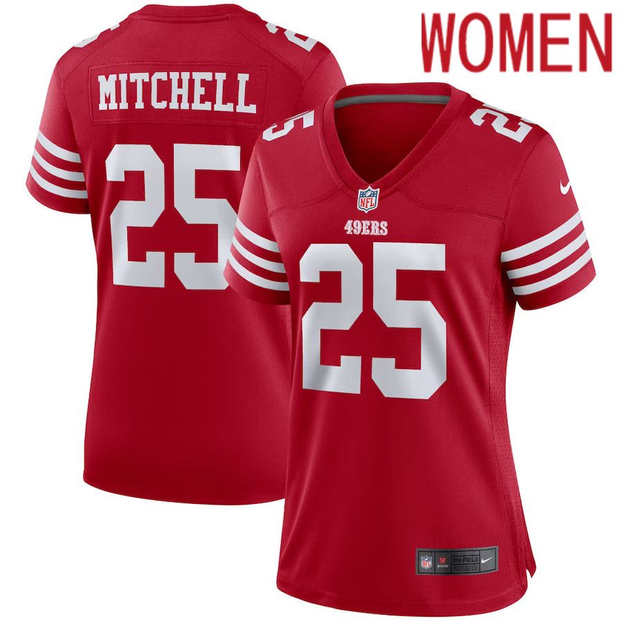 Women San Francisco 49ers 25 Elijah Mitchell Nike Scarlet Team Player Game NFL Jersey